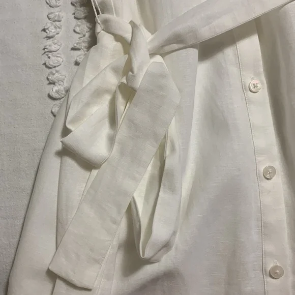 M&S Women Linen Rich Belted Collection Elegant White Shirt Dress Size 18 Quiet - Picture 6 of 16